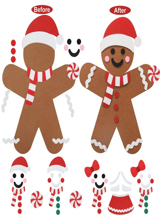 Fairooth 2 Pcs DIY Felt Christmas Gingerbread Man Set with 50 Pcs Detachable Ornaments Large Gingerbread Man DIY Decorations Christmas Door Wall Hanging Xmas Gifts for Xmas Winter Holiday Party Decorations - Image 3